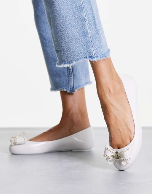 Vivienne Westwood by Melissa sweet love bow orb flat shoes in white