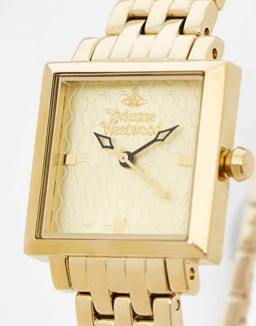 Vivienne Westwood - Exhibitor - Guldfarvet armbåndsur med firkantet urskive