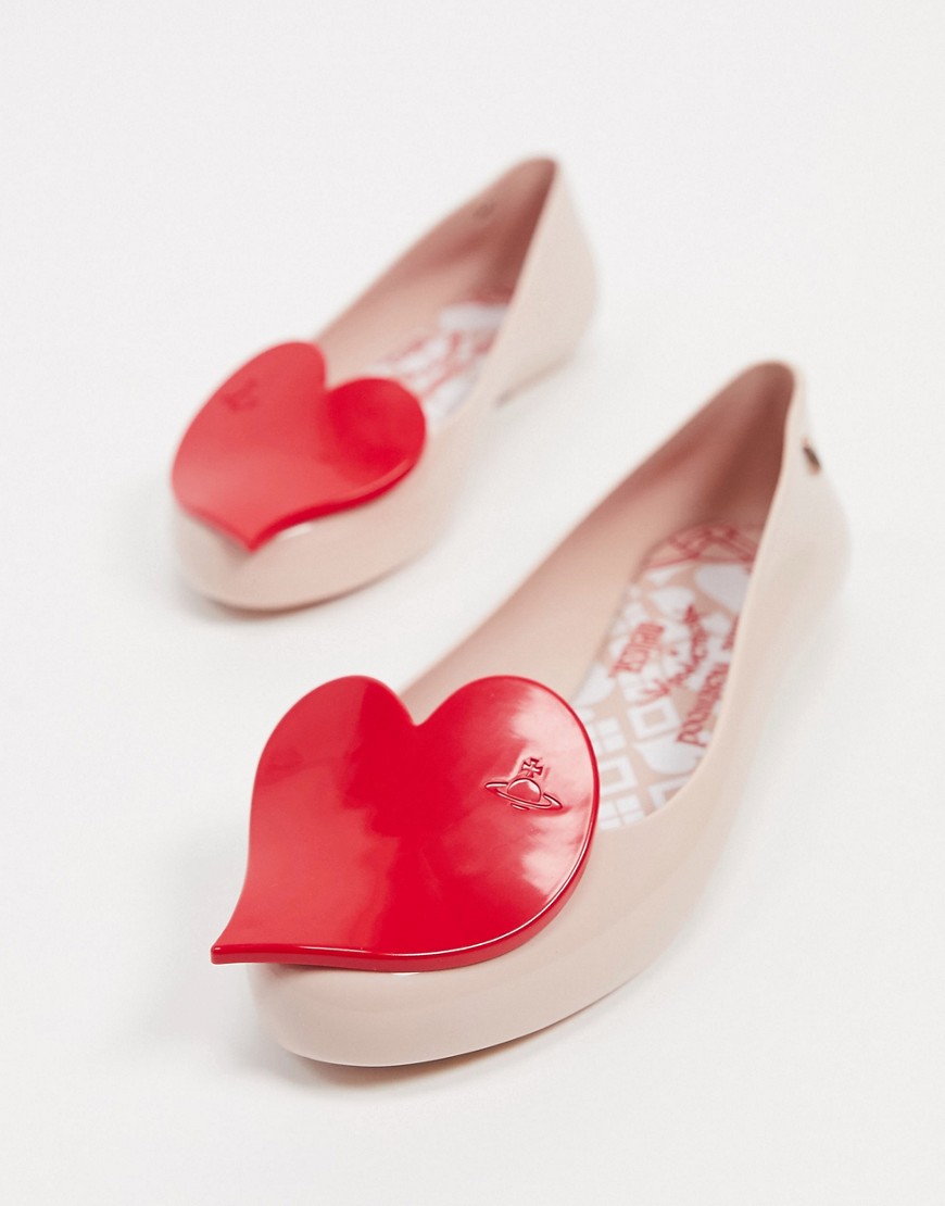 Vivienne Westwood for Melissa heart flat shoes in blush-Beige