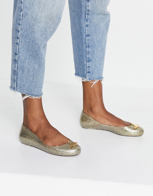 Vivienne Westwood for Melissa space orb flat shoes in gold glitter