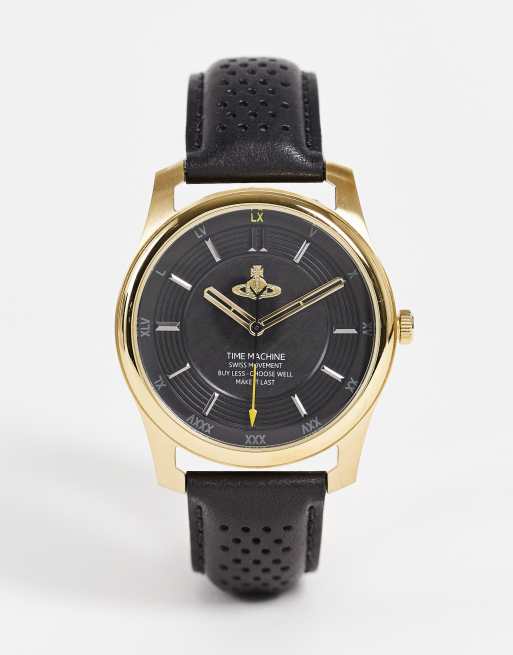 Vivienne Westwood orb logo watch in black leather