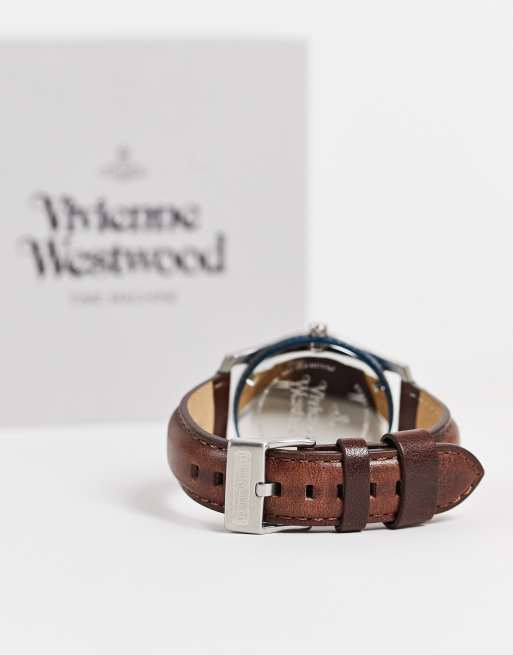 Vivienne Westwood orb logo watch in brown leather