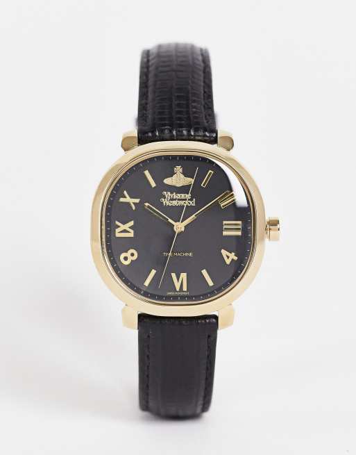 Vivienne Westwood square dial watch in black and gold