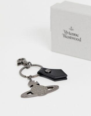 Vivienne Westwood – Svart nyckelring med 3D-glob i kanonmetall