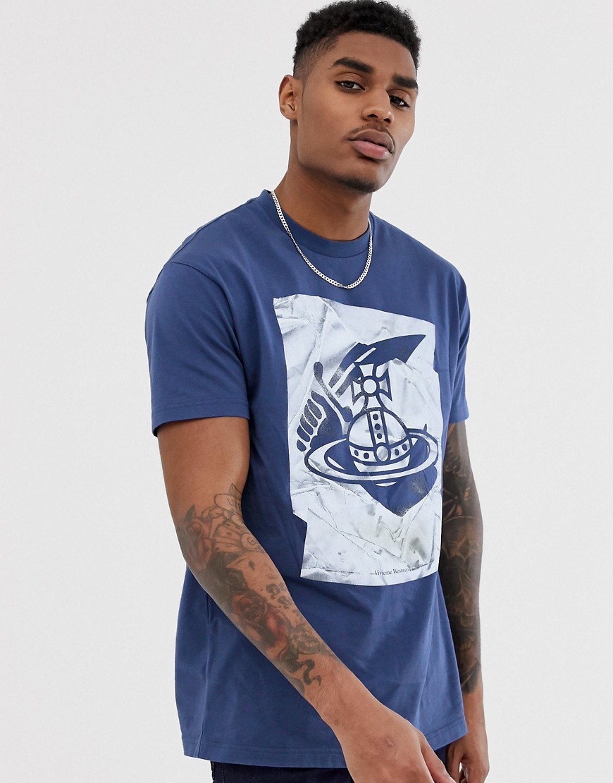 Vivienne Westwood - T-shirt in cotone biologico blu navy con logo grande