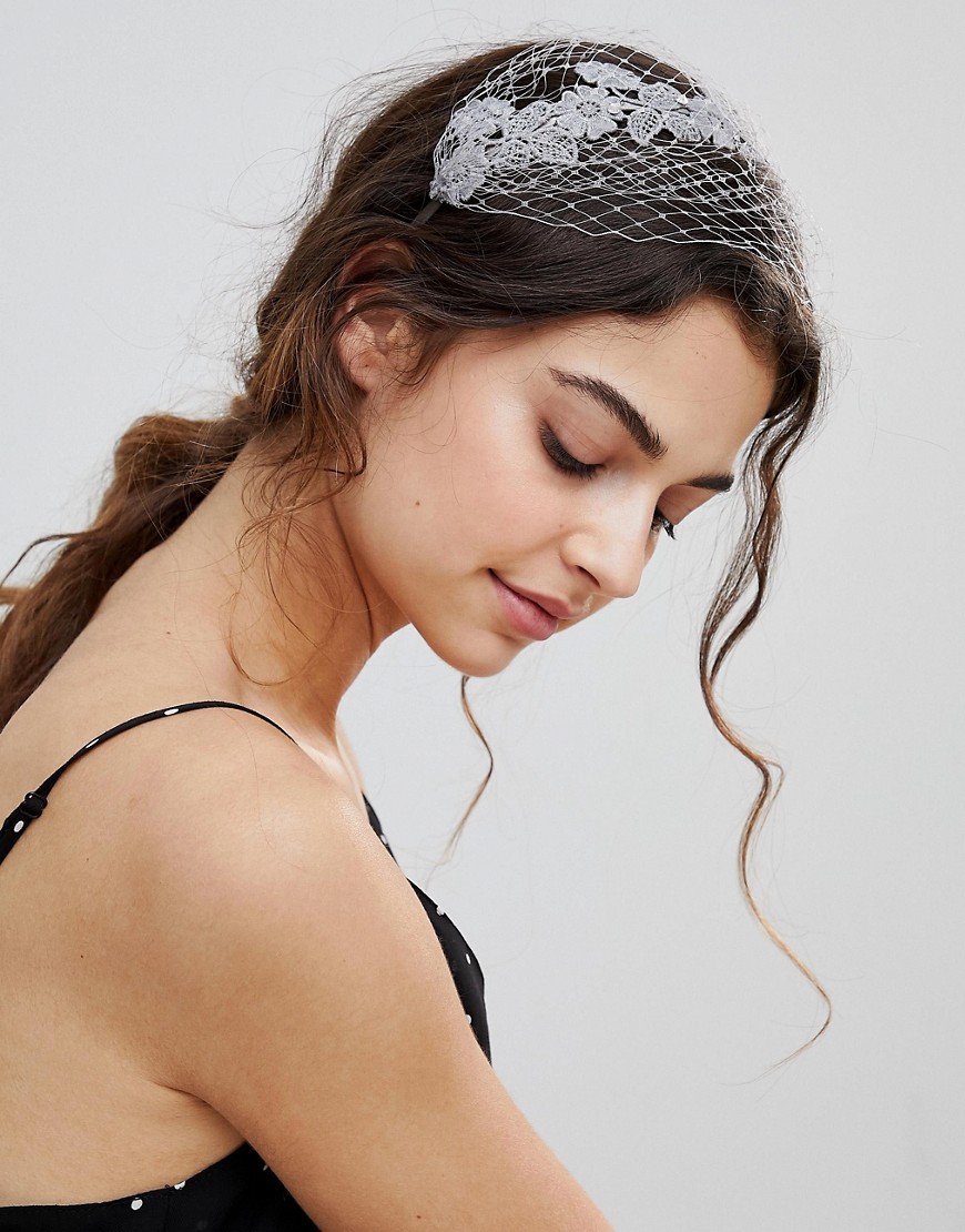 Vixen Silver Vintage Style Headband with Floral Embellishment and Veil