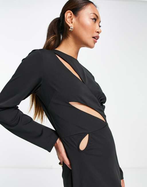 VL the Label cut out wrap long sleeve mini dress in black, 3 of 4