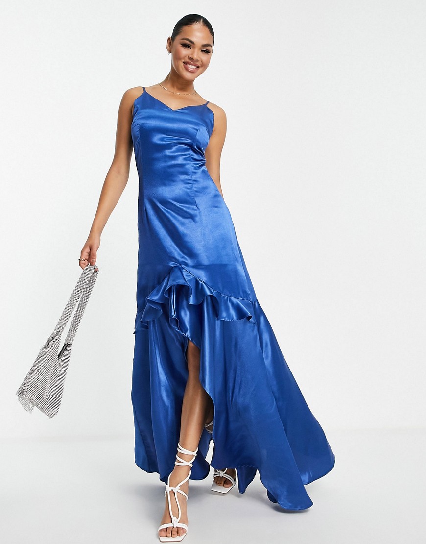 frill maxi dress in blue