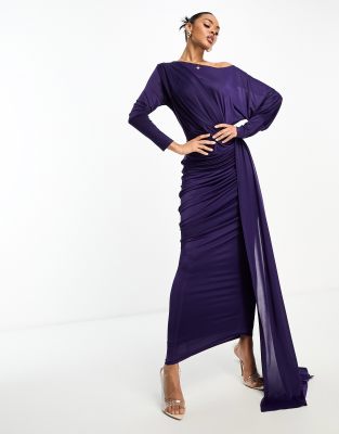 VL The Label – Gerafftes Maxikleid in Lila