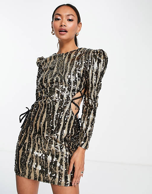 VL the Label lace sided sequin mini dress in metallic