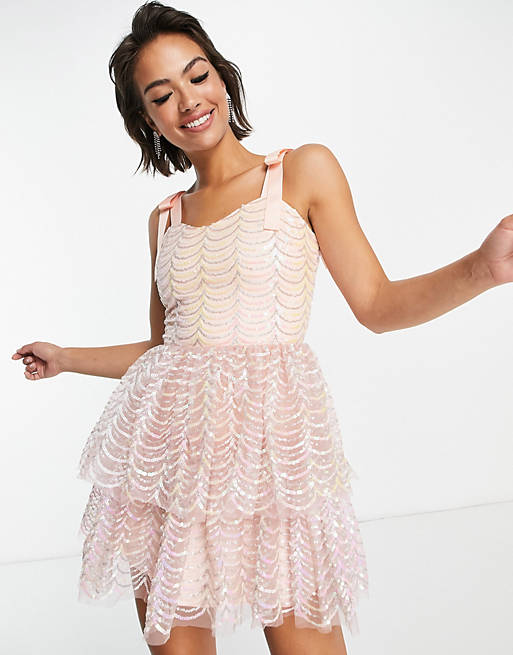 VL the Label layered  mini dress in pink sequin