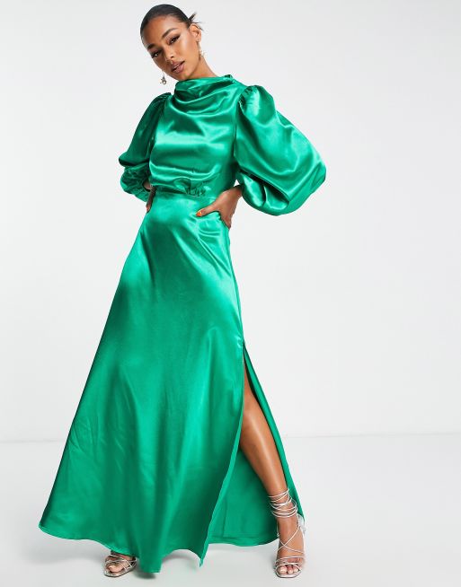 Satin maxi dress on sale long sleeve