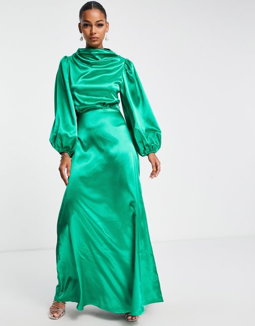 VL The Label long sleeve satin maxi dress in bright green