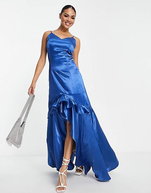 VL The Label - Maxi-jurk met ruches in blauw