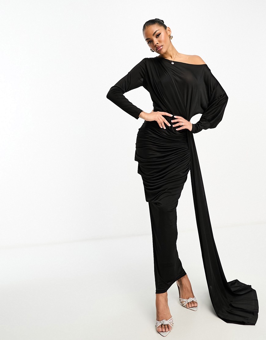 VL The Label maxi ruched dress in black