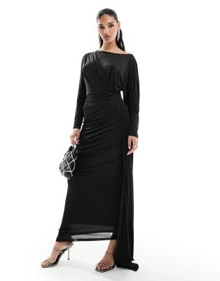 VL the Label VL The Label maxi ruched dress in black