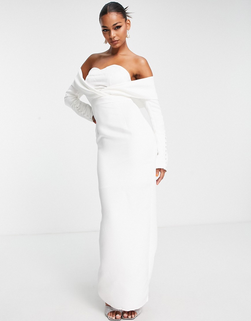 VL The Label sweetheart long sleeve maxi dress in white