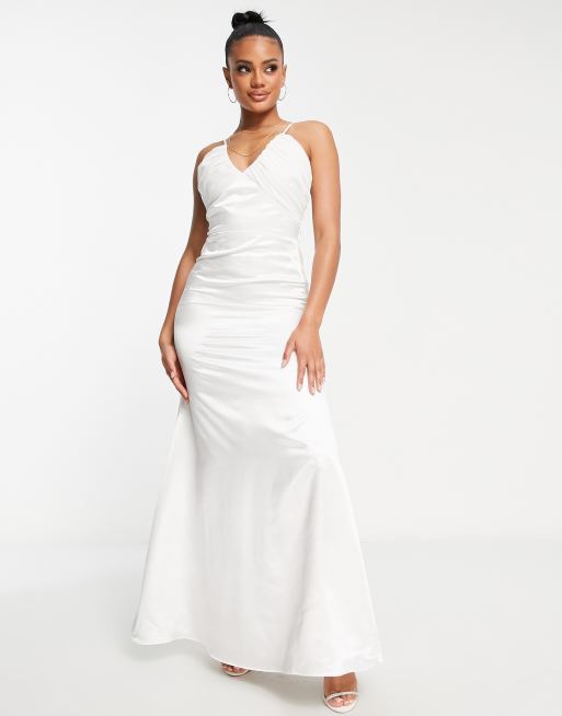 VL The Label v neck satin maxi dress in white