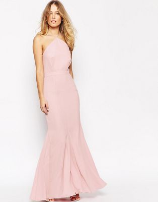 pink halter neck maxi dress