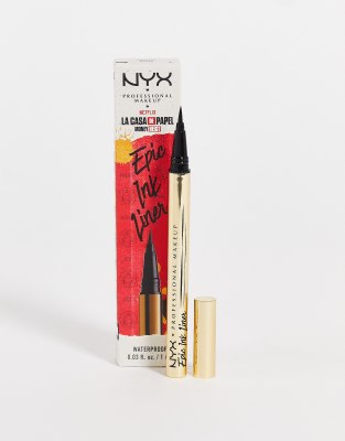 фото Водостойкая жидкая подводка для глаз nyx professional makeup x netflix money heist epic ink-черный цвет