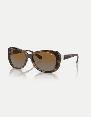 Vogue - Butterfly - Sonnenbrille in dunklem Havana mit polarisierten Gläsern in Braun-Brown