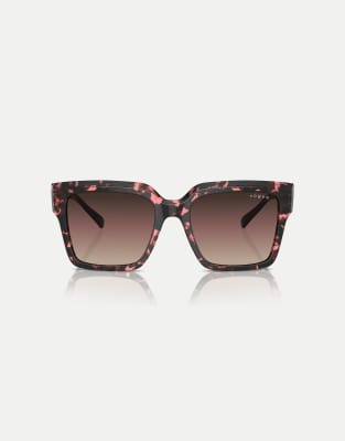 Vogue - Eckige Sonnenbrille in roter Schildpattoptik mit braunen Gläsern