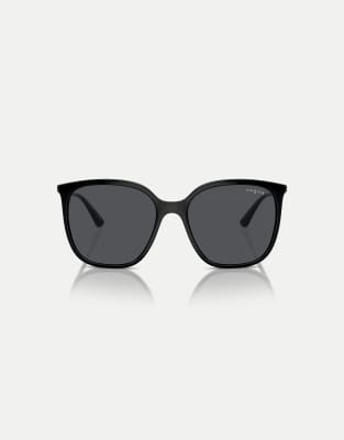 Vogue - Eckige Sonnenbrille in Schwarz mit grauen Gläsern