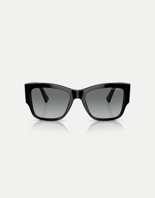 Vogue – Eckige Sonnenbrille in Schwarz mit grauen Gläsern