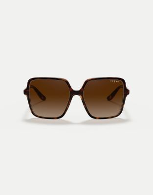 Vogue Eyewear - Lunettes de soleil carrées à verres marron - Havane foncé