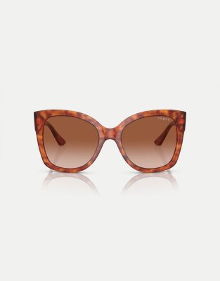 Vogue Eyewear - Rechteckige Sonnenbrille in Havanna-Gelb mit braunen Gläsern