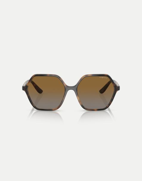 Vogue eyewear rectangle polarised sunglasses with brown lens in dark Havana - view 1