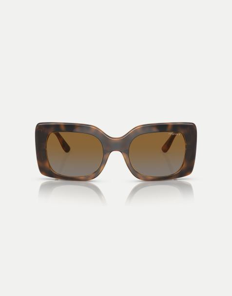 Vogue eyewear vo5481s rectangle polarised sunglasses with grey lens in brown Havana - view 1