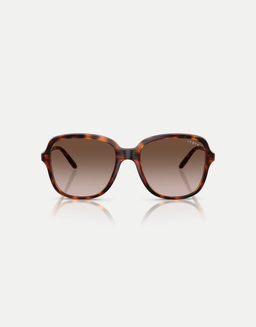 Vogue - Occhiali da sole squadrati color Havana scuro con lenti marroni