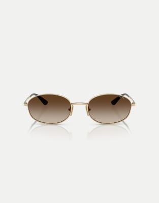 Vogue - Oval geformte Sonnenbrille in Blassgold mit braunen Gläsern-Goldfarben