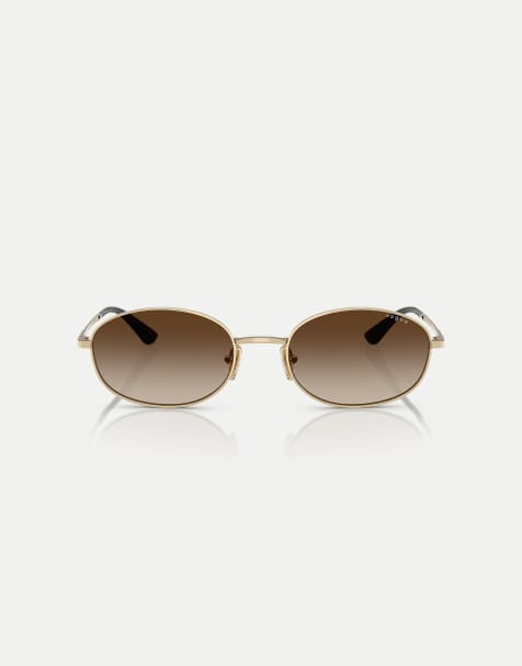 Vogue – Oval geformte Sonnenbrille in Blassgold mit braunen Gläsern - view 1