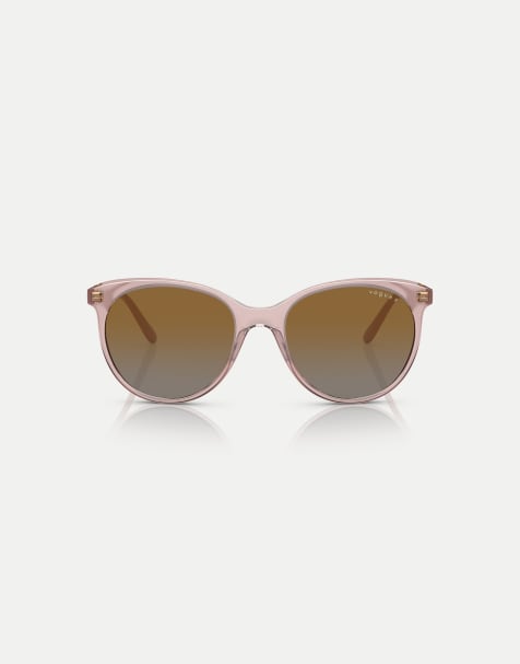 Vogue Phantos polarised sunglasses with grey lens in transparent pink - view 1