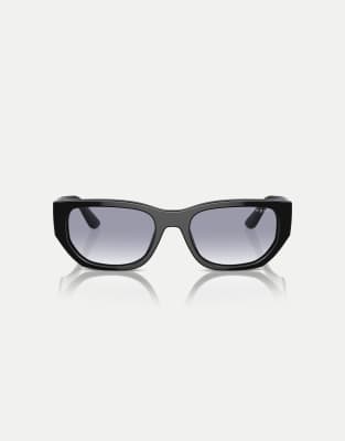 Vogue - Rechteckige Sonnenbrille in Schwarz mit blauen Gläsern