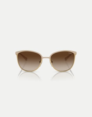 Vogue - Rechteckige Sonnenbrille mit Oberseite in mattem Beige/gebürstetem Gold und braunen Gläsern-Neutral