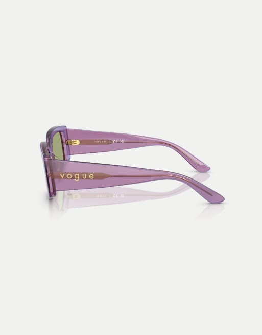 Vogue Rectangle sunglasses with green lens in transparent pearl purple, 3 of 3