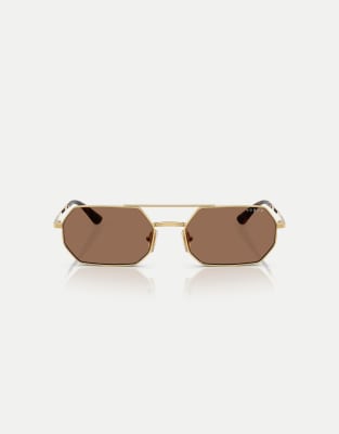 Vogue - Unregelmäßig geformte Sonnenbrille in Gold mit braunen Gläsern-Goldfarben