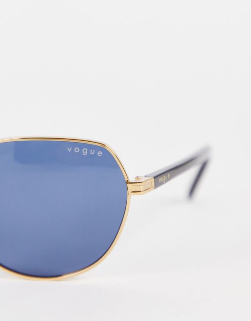 Vogue X Hailey Bieber - Lunettes de soleil rondes en métal - Bleu et or , 2 de 4