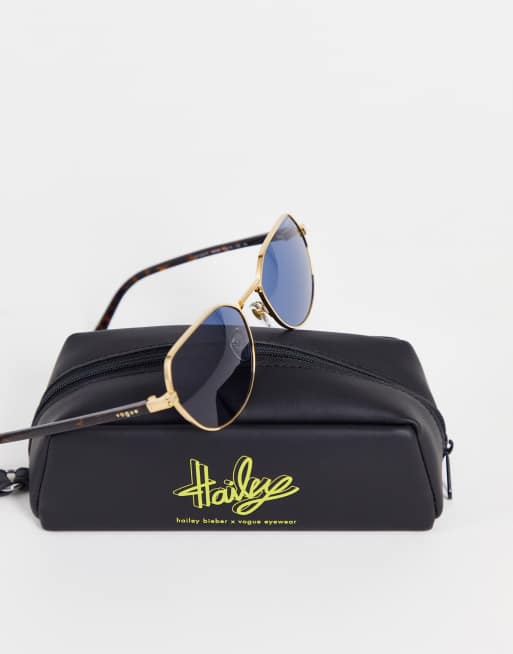 Vogue X Hailey Bieber - Lunettes de soleil rondes en métal - Bleu et or , 4 de 4