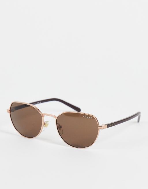 Vogue X Hailey Bieber - Occhiali da sole rotondi in metallo color oro