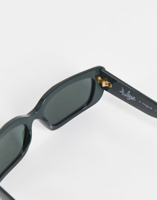 Vogue x Hailey Bieber rectangle sunglasses in dark green | ASOS display picture 1
