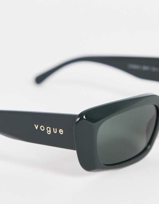 Vogue x Hailey Bieber rectangle sunglasses in dark green | ASOS display picture 1