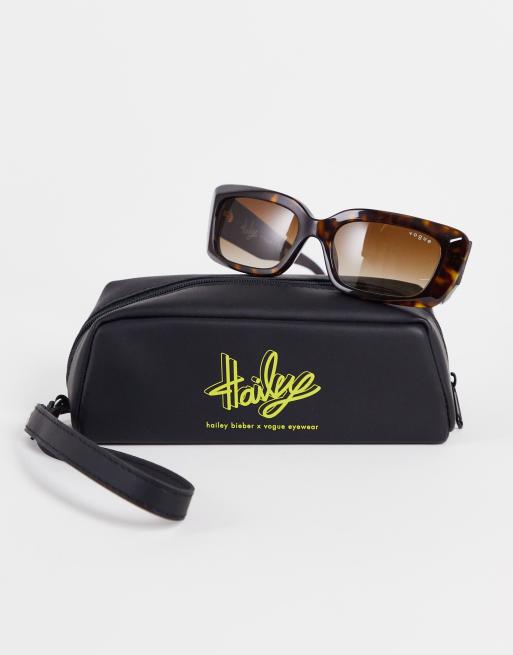 Vogue x Hailey Bieber rectangle sunglasses in Havana brown  display picture 3