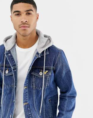 Voi Jeans Denim Jacket With Hood In Mid 