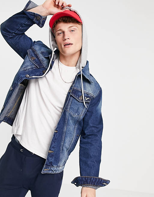 Voi Jeans denim jacket with hood in tint blue