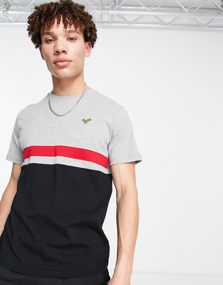 Voi panel stripe t-shirt in gray black and red-Multi