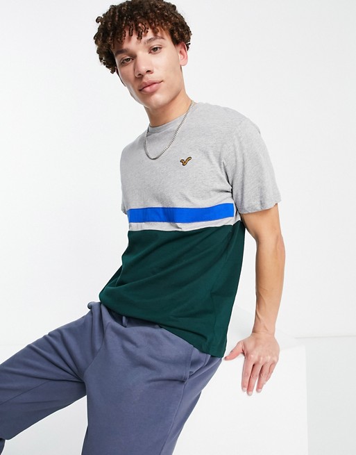 Voi panel stripe t-shirt in grey green and red